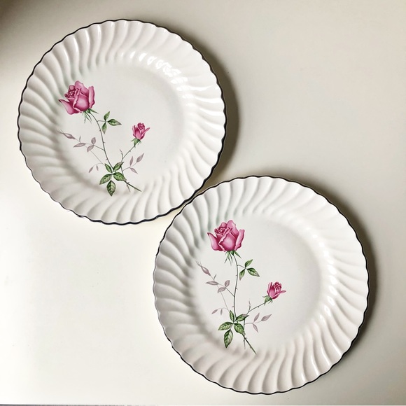 Scio Pottery Dorset Dinner Plates Set of 2 Pink Roses Pattern USA Mid Century - Picture 9 of 9